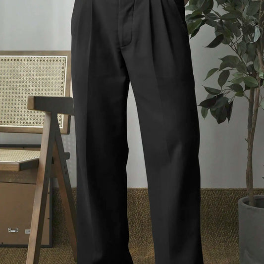 Men's Solid Button Pocket Straight Leg Pants, Minimalist Plain Pants, Regular Fit Comfy Trousers for Work Office Business Daily Wear, Men's Bottoms for All Seasons