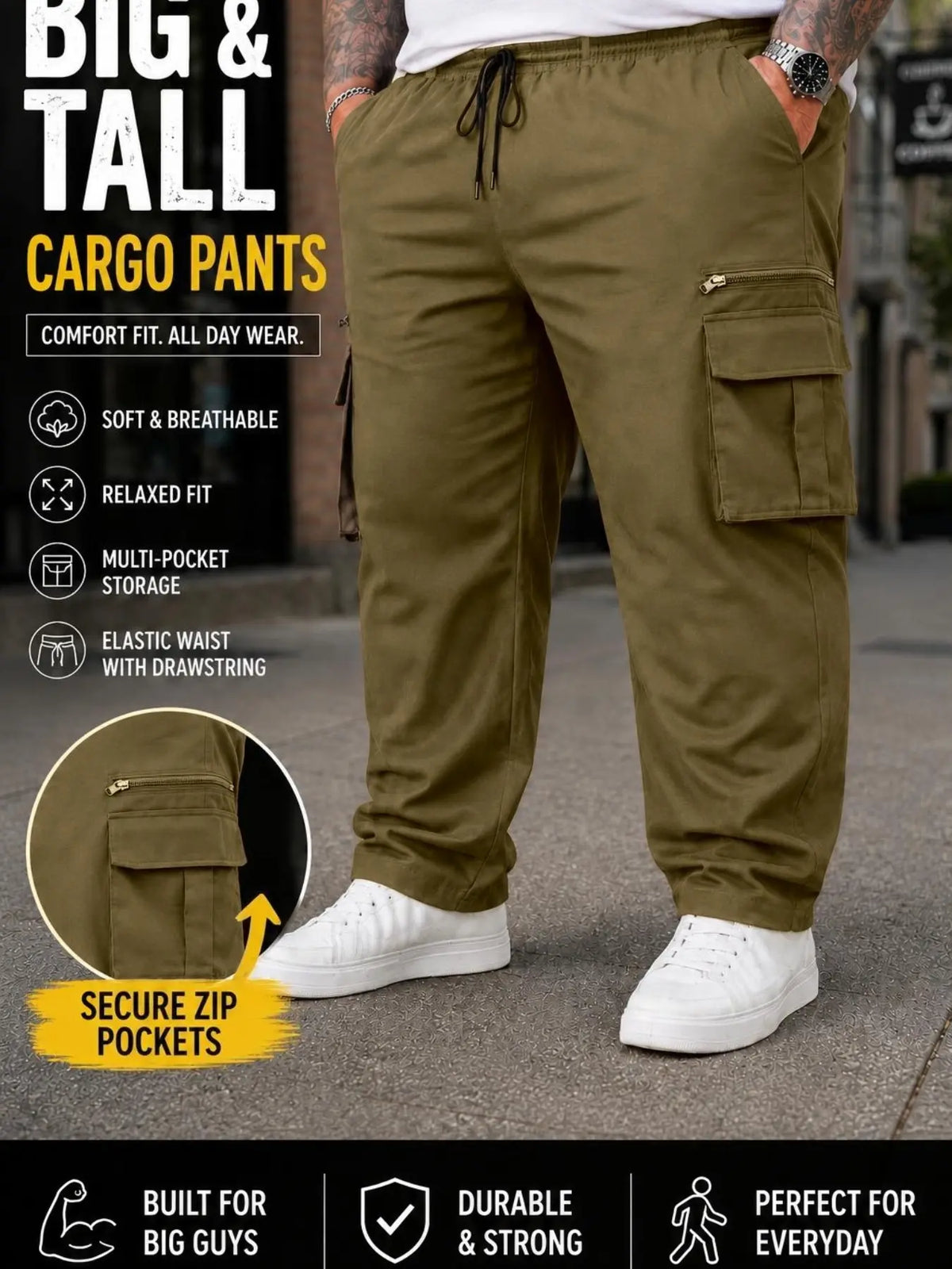 Men's Plus Size Casual Straight Leg Cargo Trouser Pants with Multiple Pockets, Comfortable & Durable for Daily Wear & Outdoor Activities Multi Pocket Trousers