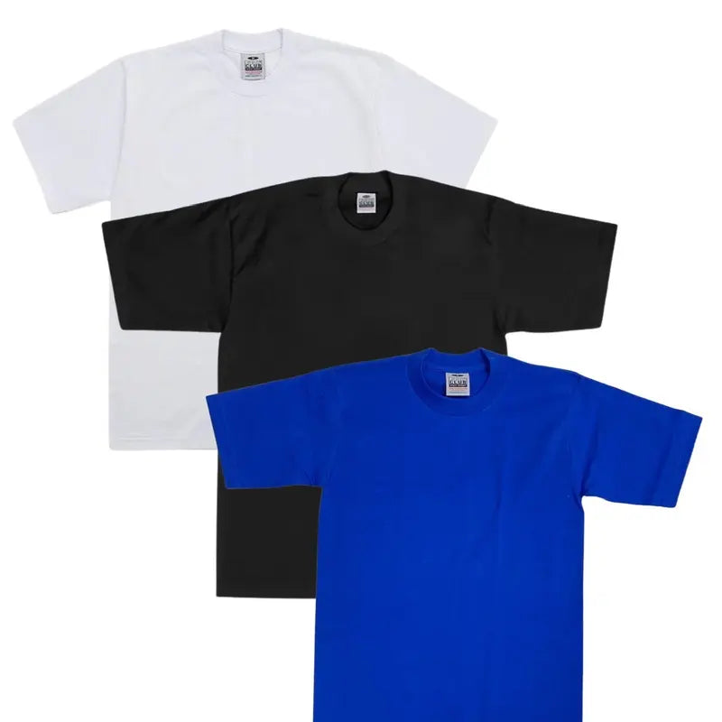 Pro Club 3-Pack Men's Thick Cotton Crew Neck Short Sleeve Tops, Casual Plain Classic Collar Day T-Shirts