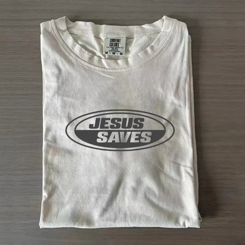 New Jesus Saves Retro Tee, Vintage Graphic T-shirt, Christian Clothing Womenswear Top  Cotton Casual Unisex, Gift For Men Women