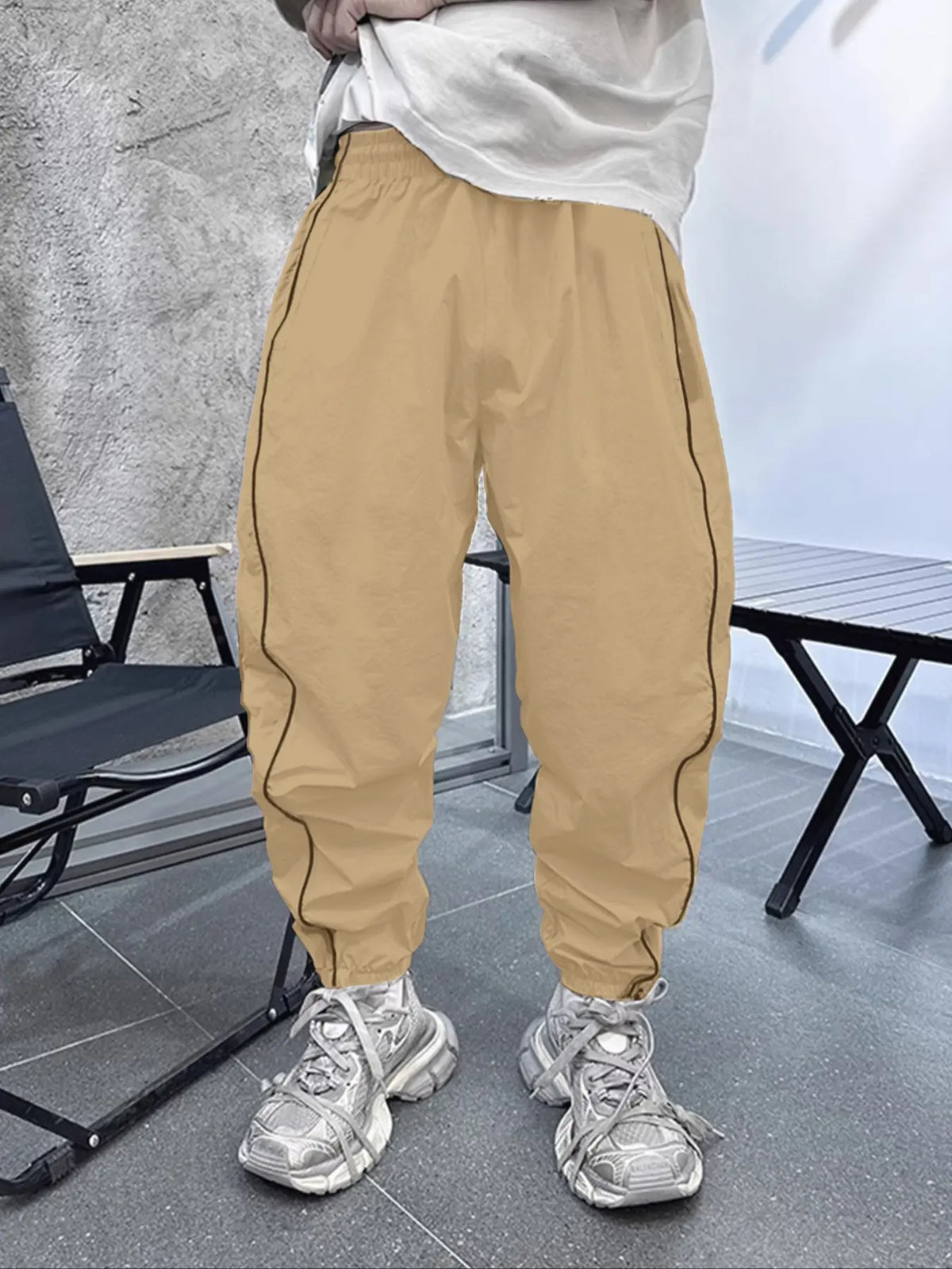 Men's Loose-Fit Casual Pants with Drawstring Waist, H-Type Silhouette, Long/regular Length, Ideal for Spring & Fall Outdoor Activities