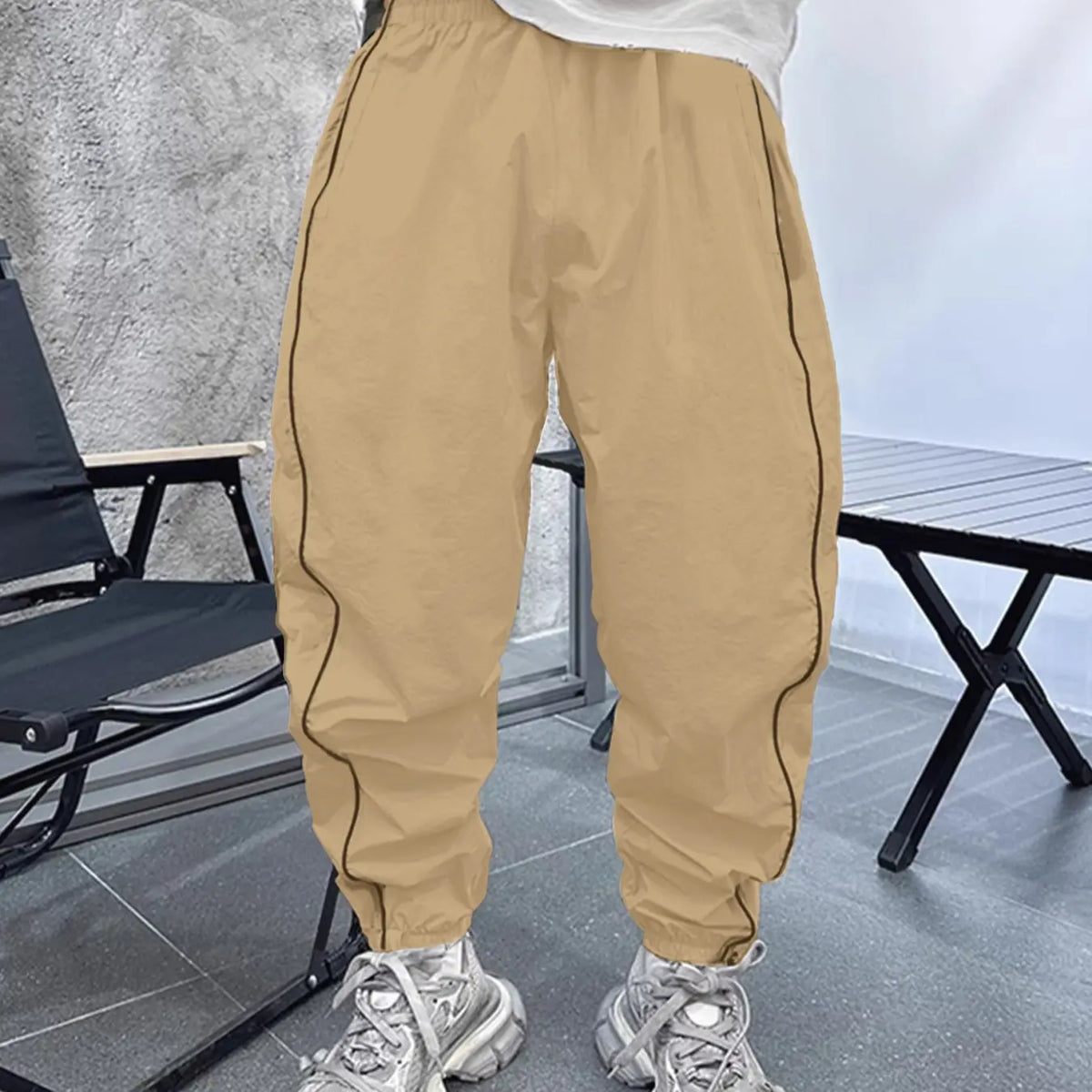 Men's Loose-Fit Casual Pants with Drawstring Waist, H-Type Silhouette, Long/regular Length, Ideal for Spring & Fall Outdoor Activities