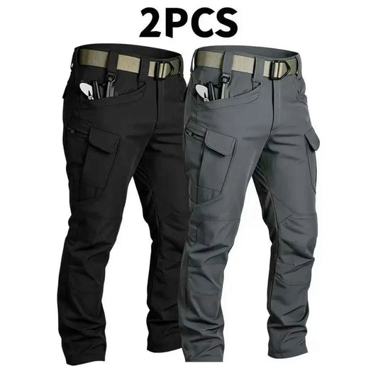 2PCS Men’s Tactical Pants – Stretch Waterproof Fabric, Durable Cargo Pants for Hiking, Casual Wear & Work, Multiple Pockets (No Belt)