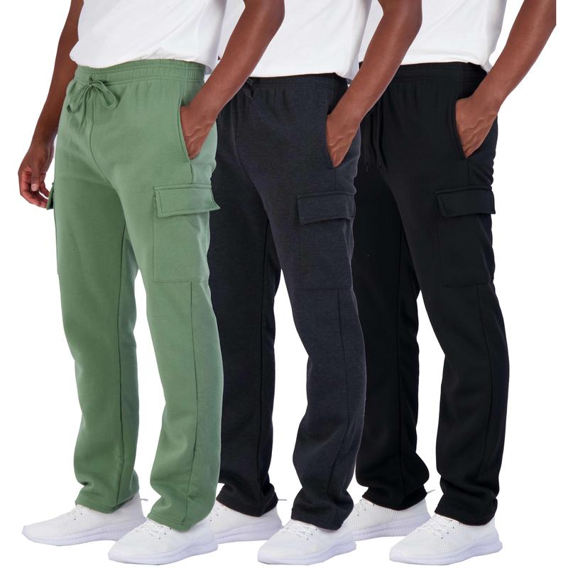 Real Essentials 3 Pack: Men's Tech Fleece Open Bottom Cargo Sweatpants with Pockets (Available In Big & Tall)