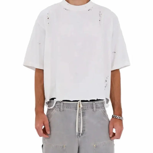 Distressed Cropped Oversized Drop Shoulder Tee – Heavyweight Vintage Wash