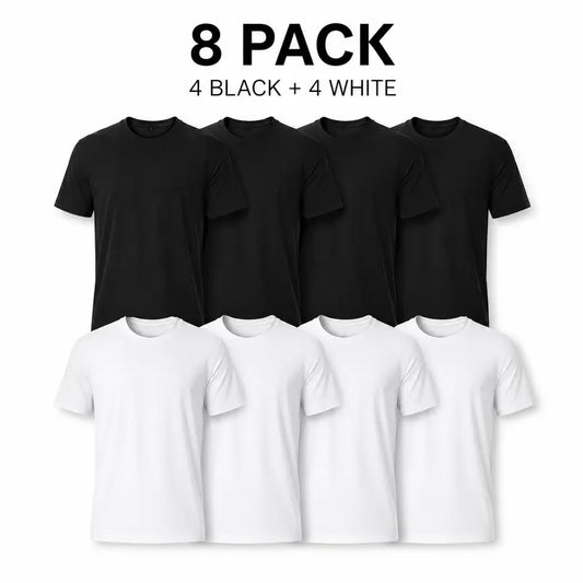 Women's 8-Pack Oversized Vintage Cotton Plain Crewneck T-Shirts - 4 Black + 4 White, Unisex Soft-Touch Short Sleeve Plus Size Large Bundles T Shirt, Classic Vintage Street Vibe Basics for Everyday Wear, Round Neck Neutral Aesthetic