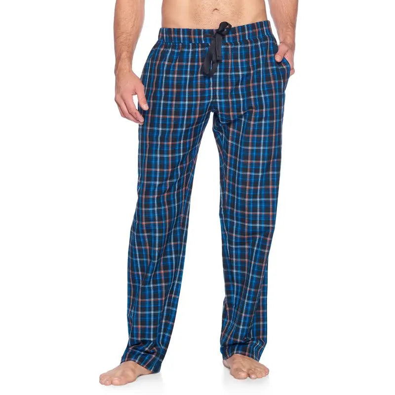 Ashford & Brooks Men's 2-Piece Plaid Detail Pajama Set - Elastic, Cotton Blend, Relaxed Fit, Shrink Resistant, Woven Pants with Side Pockets, Short-Sleeve Soft Cotton Jersey T-Shirt, Breathable Year-Round Sleepwear & Loungewear, Year-Round Wear