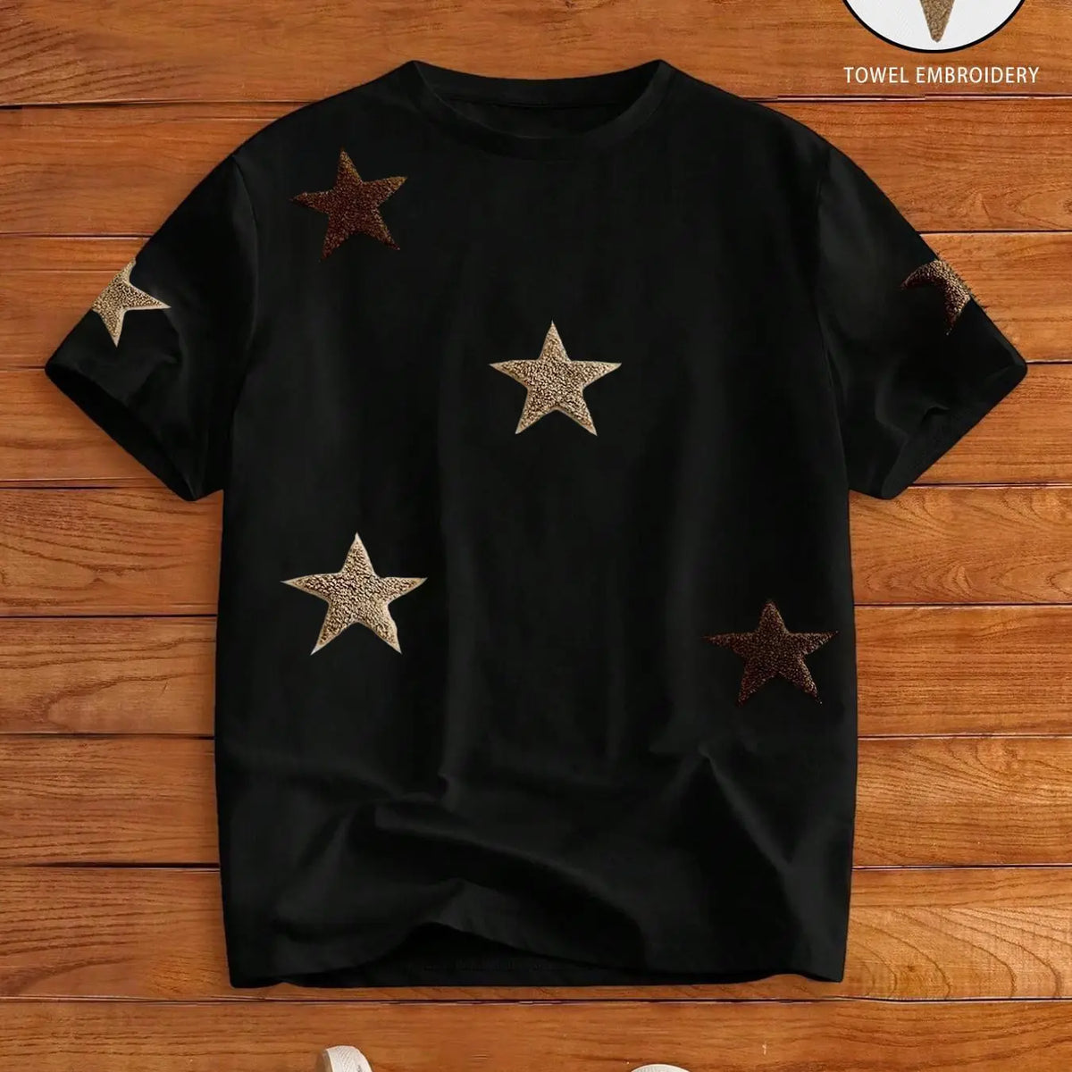 Men's Street Style Star Chenille Embroidery Patch Textured Short Sleeve T-Shirt, Casual Daily Wear, Anniversary Gift, Streetwear Menswear