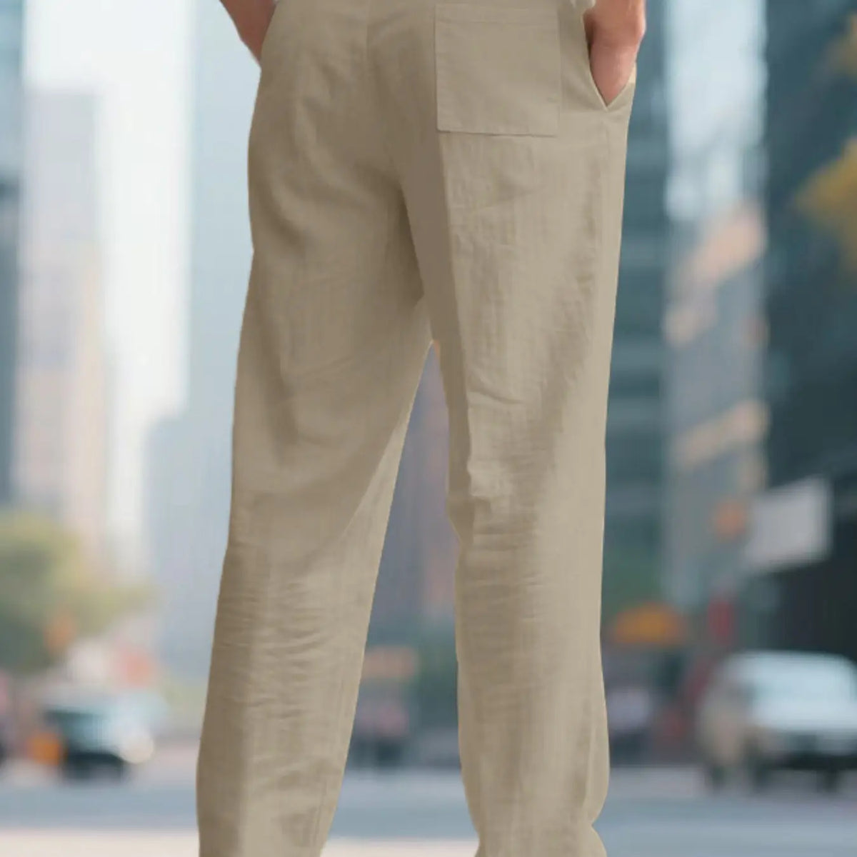 Men's Pleated Linen Breathable Straight Leg, Single Button Front, Loose Fit, Relaxed Fit, Beach Vacation, Business, Solid Color, Multicolor, Button Front Trousers