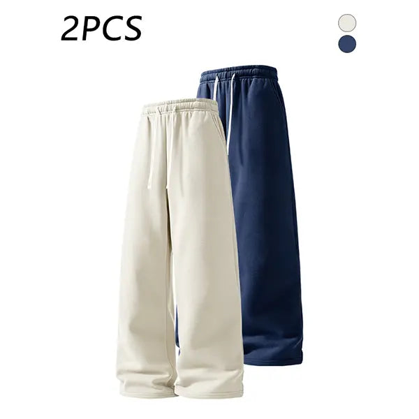 2-pack men’s casual straight sweatpants with adjustable drawstring elastic waistband, loose straight-leg design, skin-friendly comfortable fabric