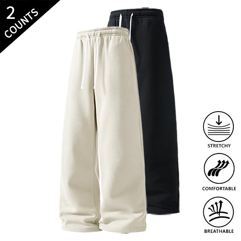 Men’s 2-Pack Baggy Polyester Sweatpants - Drawstring Waist Adapts to Your Fit, Mid-Waist, Loose-Fit, Plain, Stylish, Soft, Breathable, Streetwear Look, Easy Vibe, Athletic Casual Pants for Summer (2-Pack Value for Backup Casual Days)
