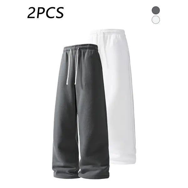 2-pack men’s casual straight sweatpants with adjustable drawstring elastic waistband, loose straight-leg design, skin-friendly comfortable fabric