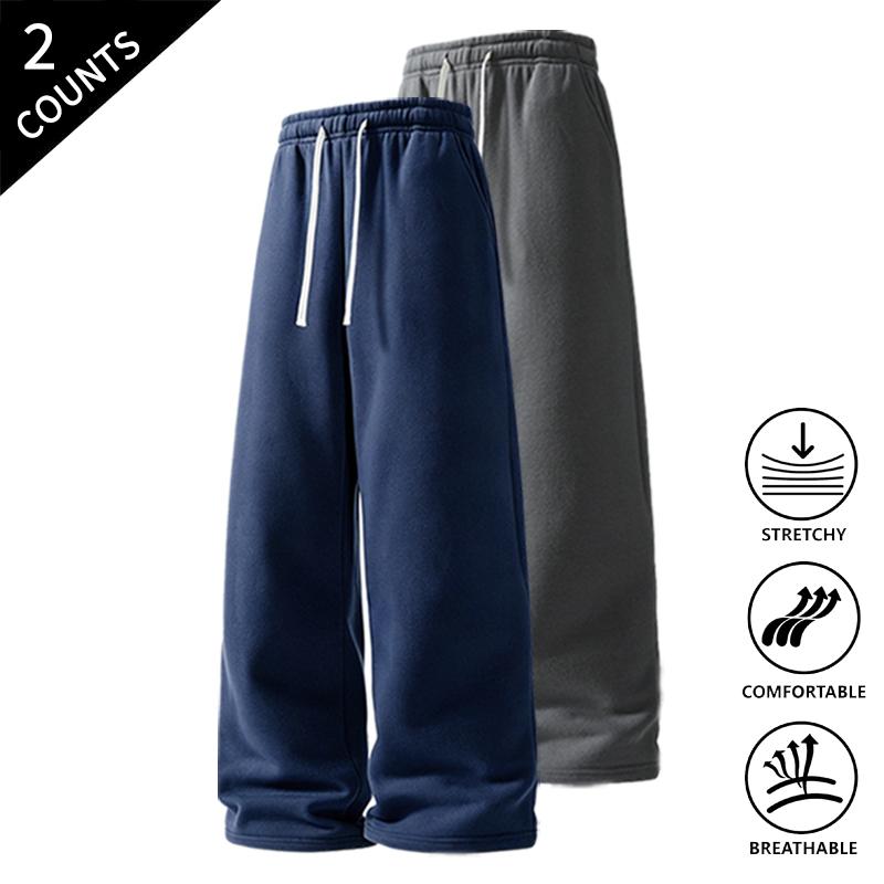 Men’s 2-Pack Baggy Polyester Sweatpants - Drawstring Waist Adapts to Your Fit, Mid-Waist, Loose-Fit, Plain, Stylish, Soft, Breathable, Streetwear Look, Easy Vibe, Athletic Casual Pants for Summer (2-Pack Value for Backup Casual Days)