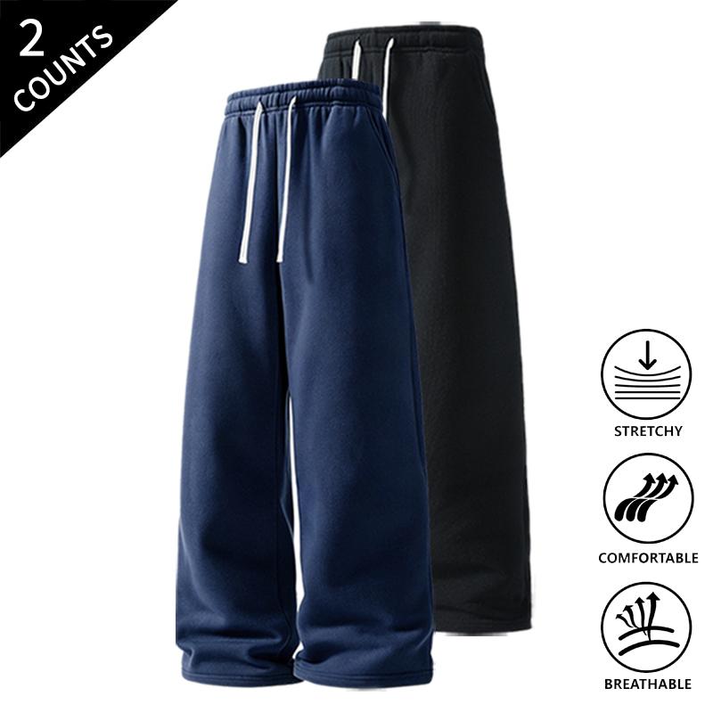 Men’s 2-Pack Baggy Polyester Sweatpants - Drawstring Waist Adapts to Your Fit, Mid-Waist, Loose-Fit, Plain, Stylish, Soft, Breathable, Streetwear Look, Easy Vibe, Athletic Casual Pants for Summer (2-Pack Value for Backup Casual Days)