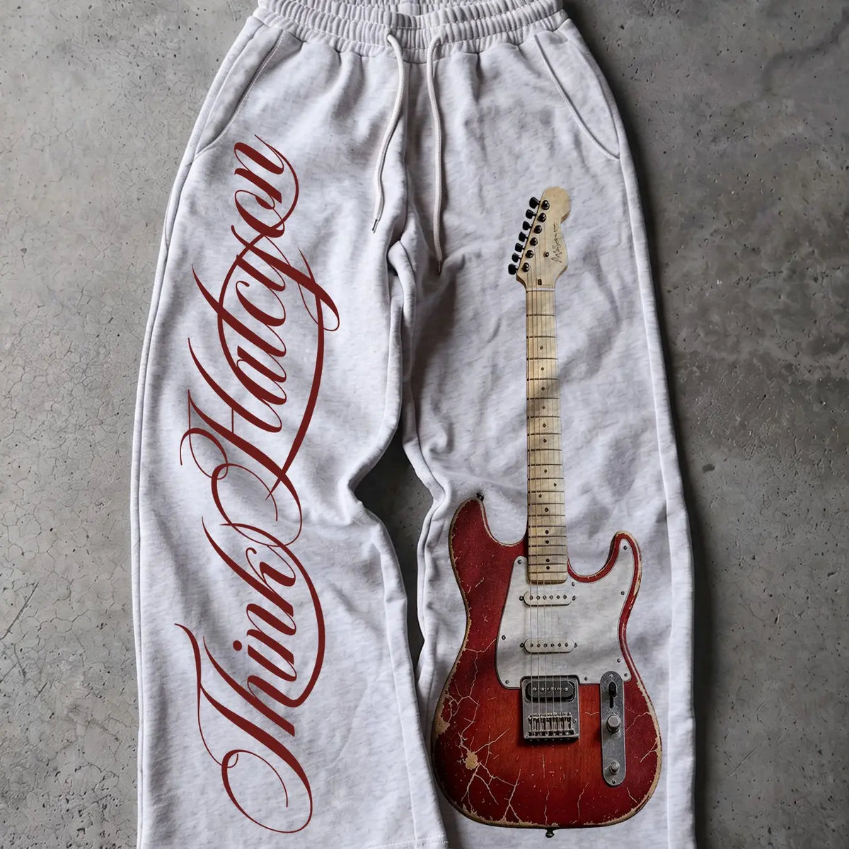 Unisex Street Rock Style Streetwear Drawstring Baggy Pants, Geometric Guitar Print, Elastic Waist, Slant Pockets, Casual Loose Fit, All Seasons