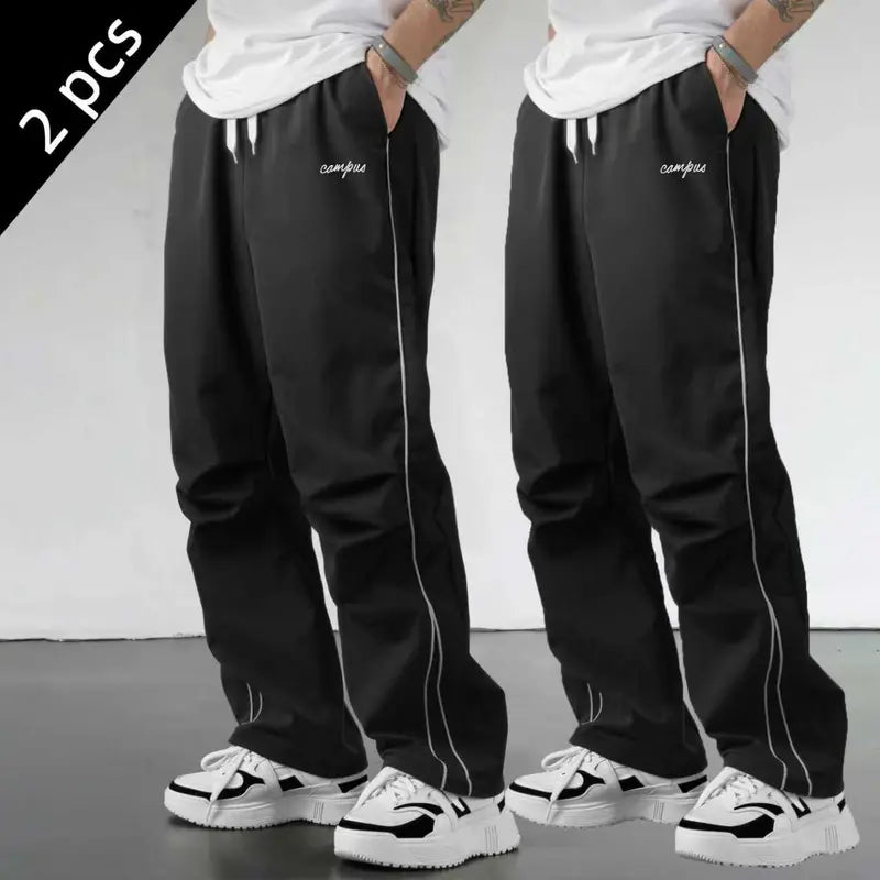 Men's Relaxed Fit Summer Woven Pants - Menswear Sportswear, Lightweight Athletic Fabric, Straight Leg with White Side Stripes, Non-Stretch, Machine Washable 100% Polyester Outdoor Trousers#SummerVibes