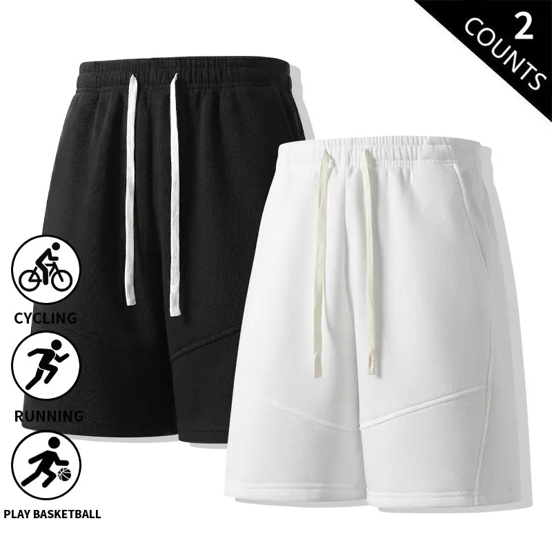 Men's Basic Minimalist Retro 2-Pack Cotton Shorts - Elastic Drawstring, Loose-Fit Comfortable Casual Shorts for Dad's Everyday Wear