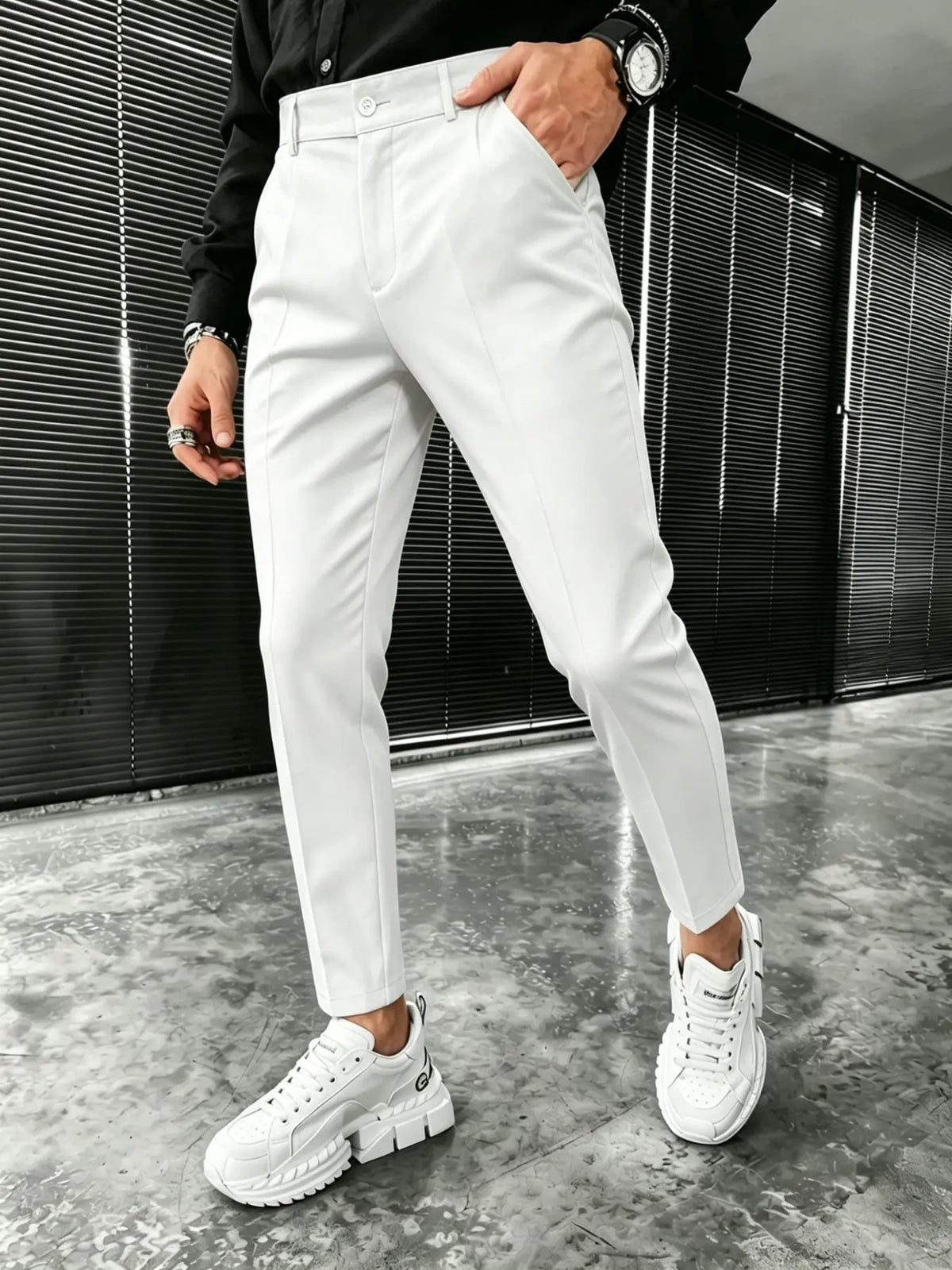 Men's Fashion Classic Business Casual Slim-Fit Suit Pants, Office Pants, Business Work Trousers, Menswear, Versatile Business Essential, Plain Pattern, All Seasons Wear, Comfortable and Stylish