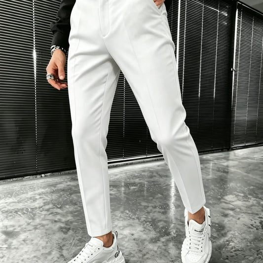 Men's Fashion Classic Business Casual Slim-Fit Suit Pants, Office Pants, Business Work Trousers, Menswear, Versatile Business Essential, Plain Pattern, All Seasons Wear, Comfortable and Stylish