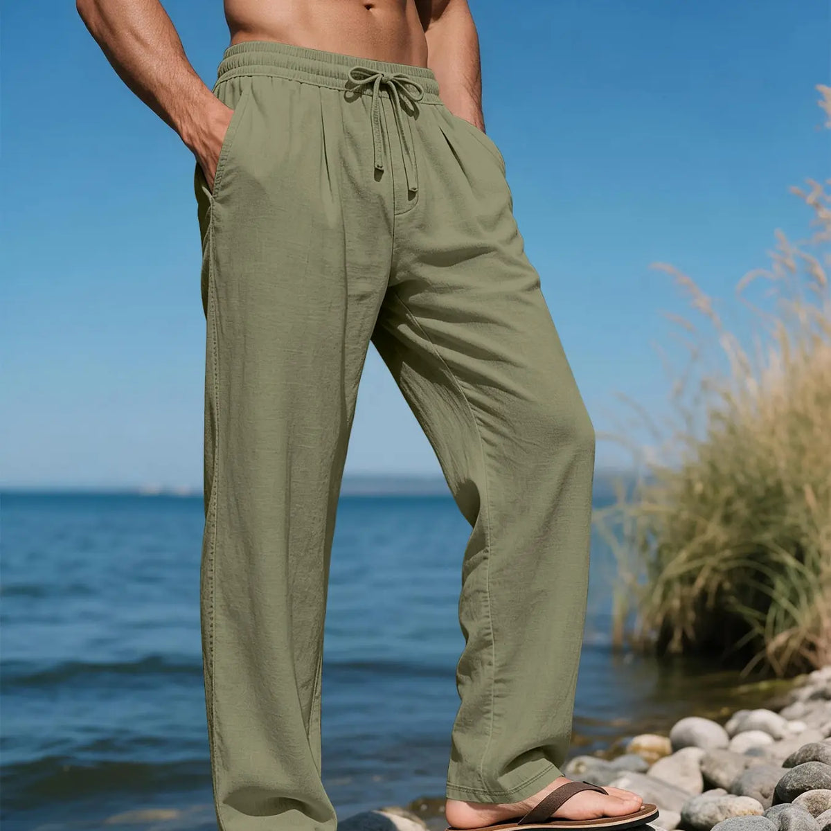 Men's Linen Long Plain Casual Drawstring Waist Trousers Pants, Breathable Tropical Summer Wear, Perfect for Beach, Travel and Commute, Fashionable Bottoms for Men, Casual Comfy Trousers