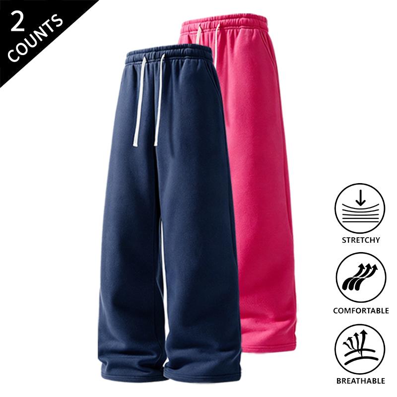 Men’s 2-Pack Baggy Polyester Sweatpants - Drawstring Waist Adapts to Your Fit, Mid-Waist, Loose-Fit, Plain, Stylish, Soft, Breathable, Streetwear Look, Easy Vibe, Athletic Casual Pants for Summer (2-Pack Value for Backup Casual Days)