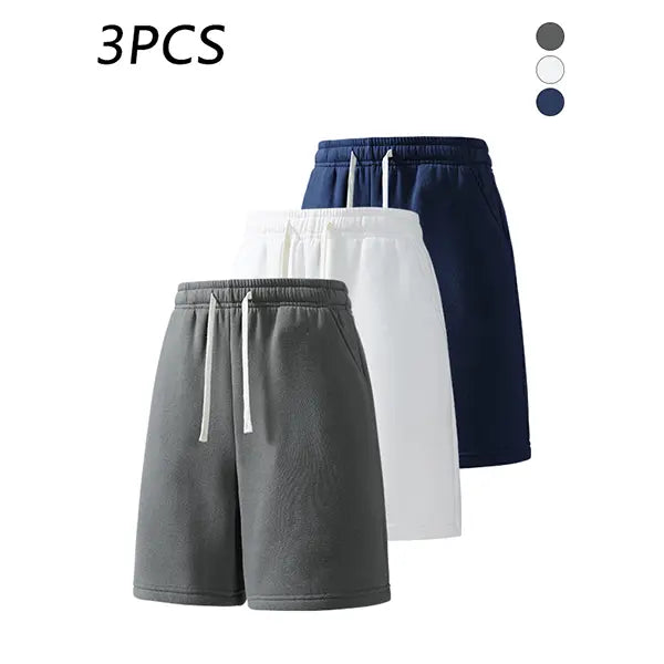 3-pack men’s summer casual shorts, elastic waistband, loose straight fit, comfortable breathable fabric