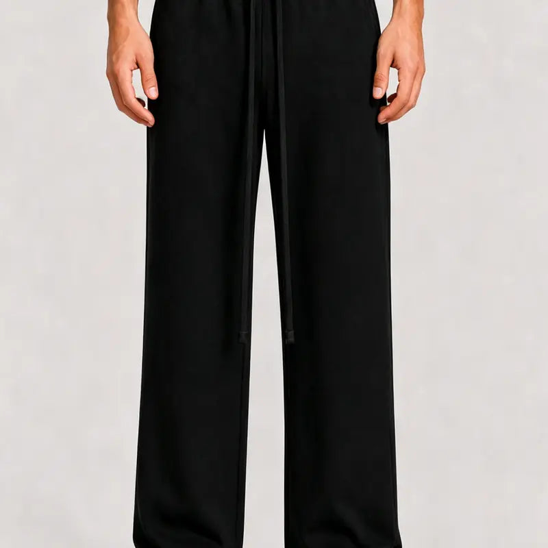 Men's Open Hem Black Sweatpants - Elastic Waist, Sporty Chic Style, Clean Design, Unisex Casual Streetwear Loungewear Bottoms