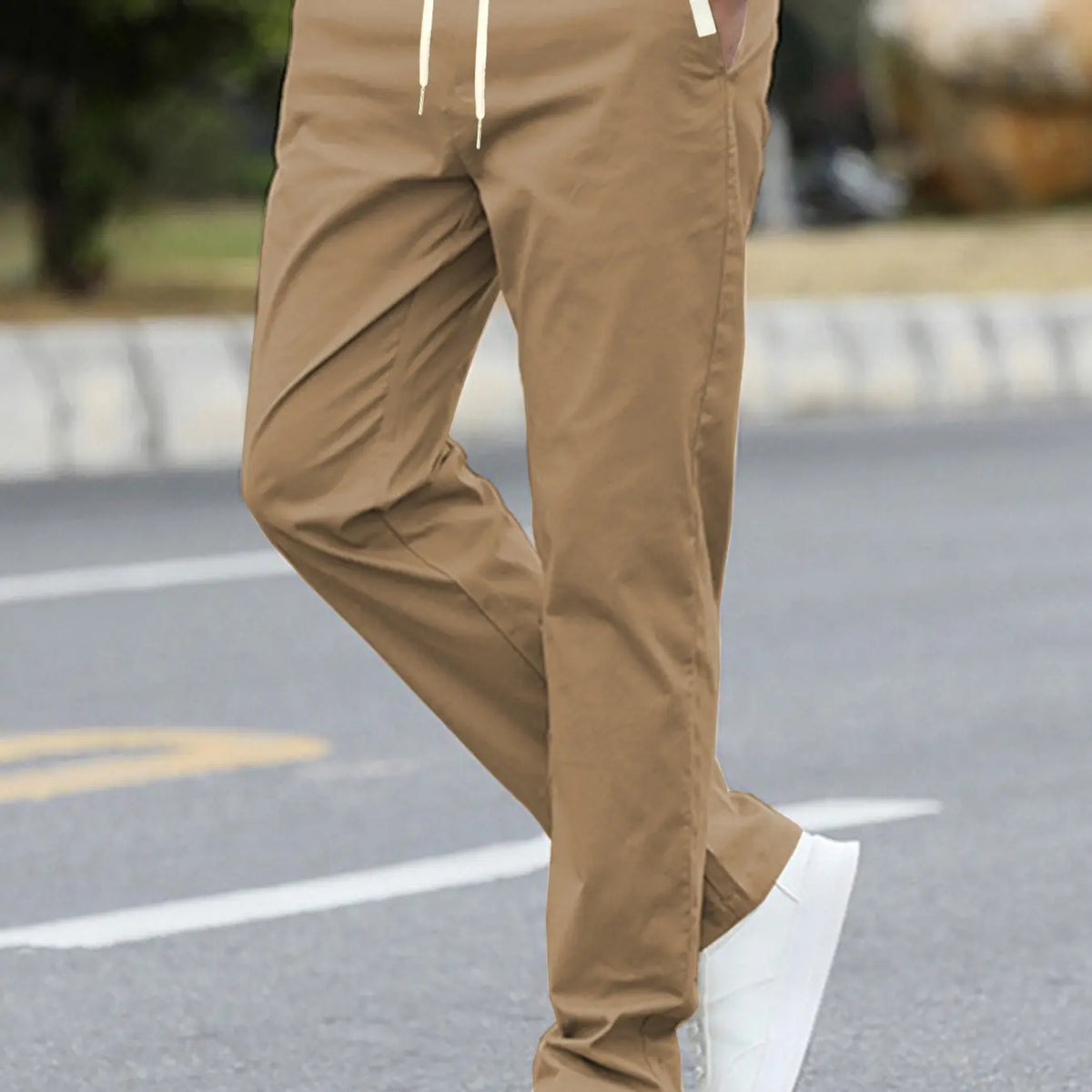 Men's Solid Color Drawstring Waist Pants with Side Pockets, Adjustable Waist Trousers, Casual Fitted Trousers for All Seasons, Comfortable Everyday Wear, Casual Elastic Waist, Casual Comfy Fit