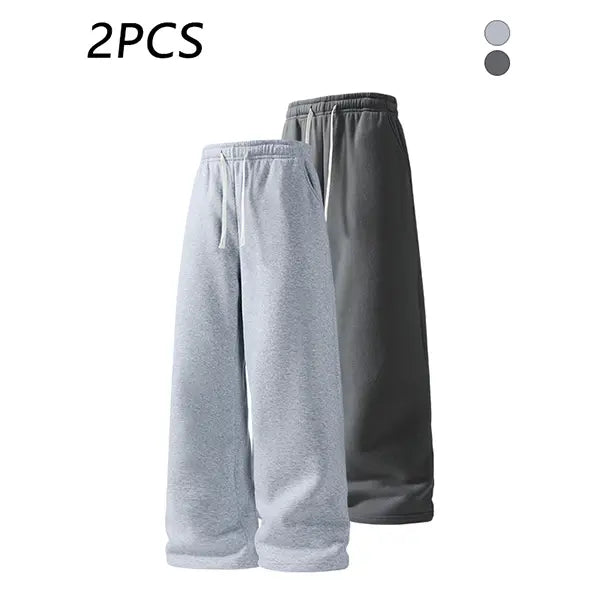 2-pack men’s casual straight sweatpants with adjustable drawstring elastic waistband, loose straight-leg design, skin-friendly comfortable fabric