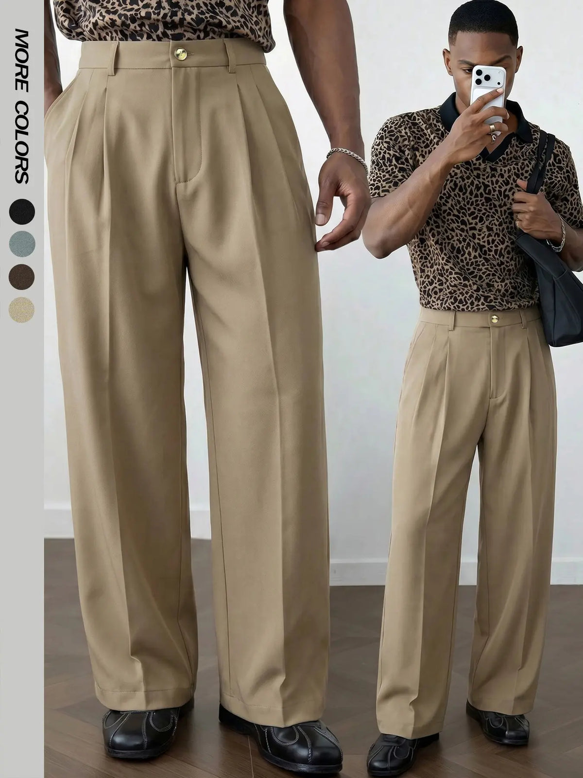 Men's Old Money Suit Pants, Classic Solid Color Elastic Waist Wide Straight Leg, Pleated Flat Front Business Trousers, Versatile for Work & Daily Formal Outfit, Spring Summer Fall