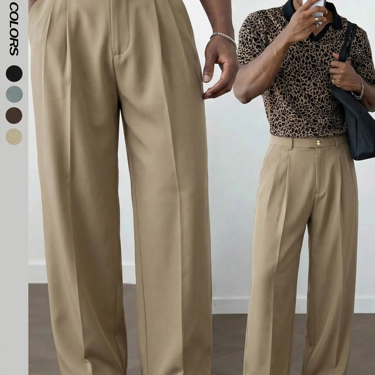 Men's Old Money Suit Pants, Classic Solid Color Elastic Waist Wide Straight Leg, Pleated Flat Front Business Trousers, Versatile for Work & Daily Formal Outfit, Spring Summer Fall