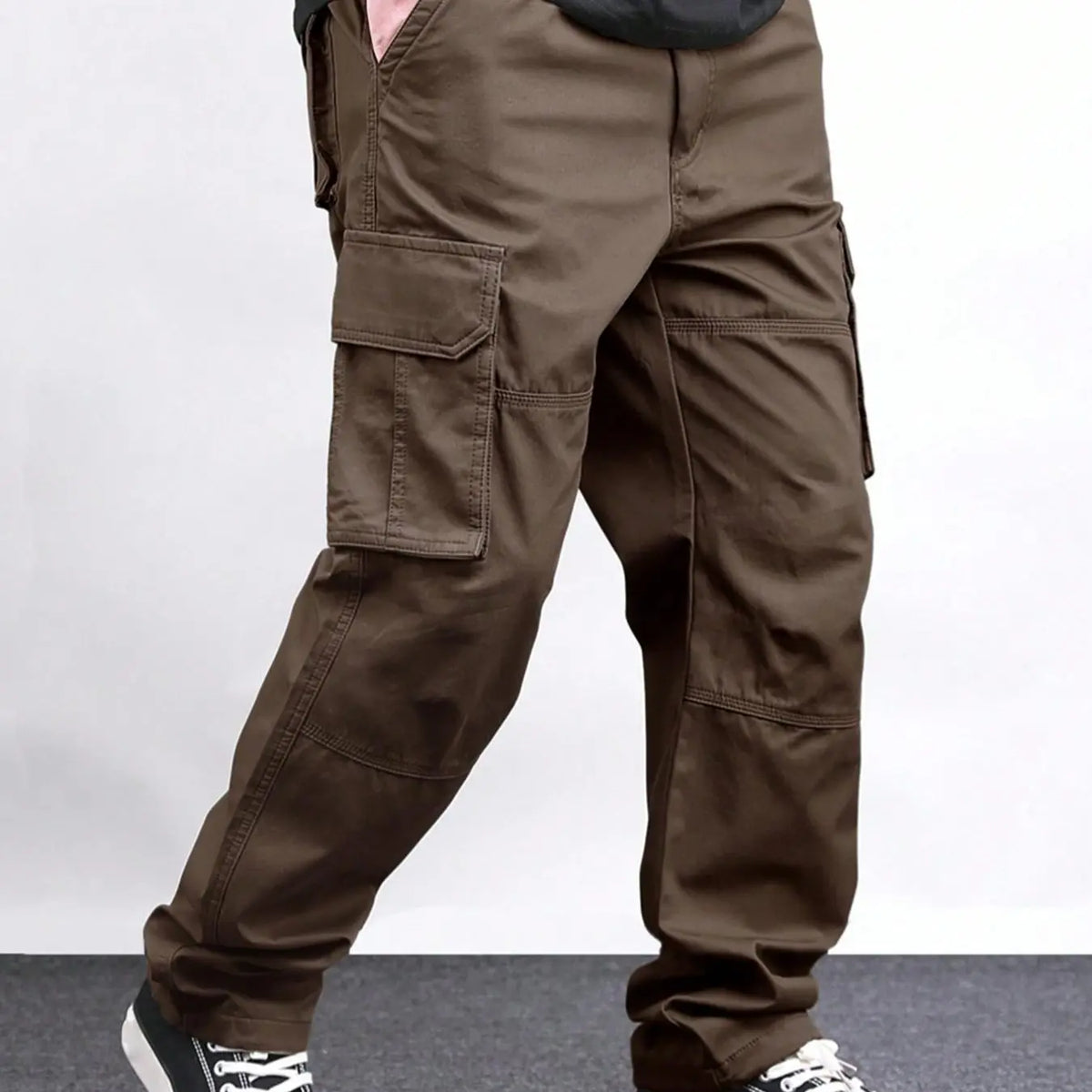 Men's Loose Solid Casual Slant Pocket Drawstring Waist Cargo Pants, Casual Street Style Straight Leg Trousers for Outdoor Hiking Fishing, Woven Bottoms for All Seasons Pants