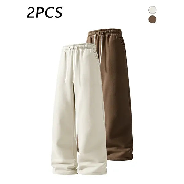 2-pack men’s casual straight sweatpants with adjustable drawstring elastic waistband, loose straight-leg design, skin-friendly comfortable fabric