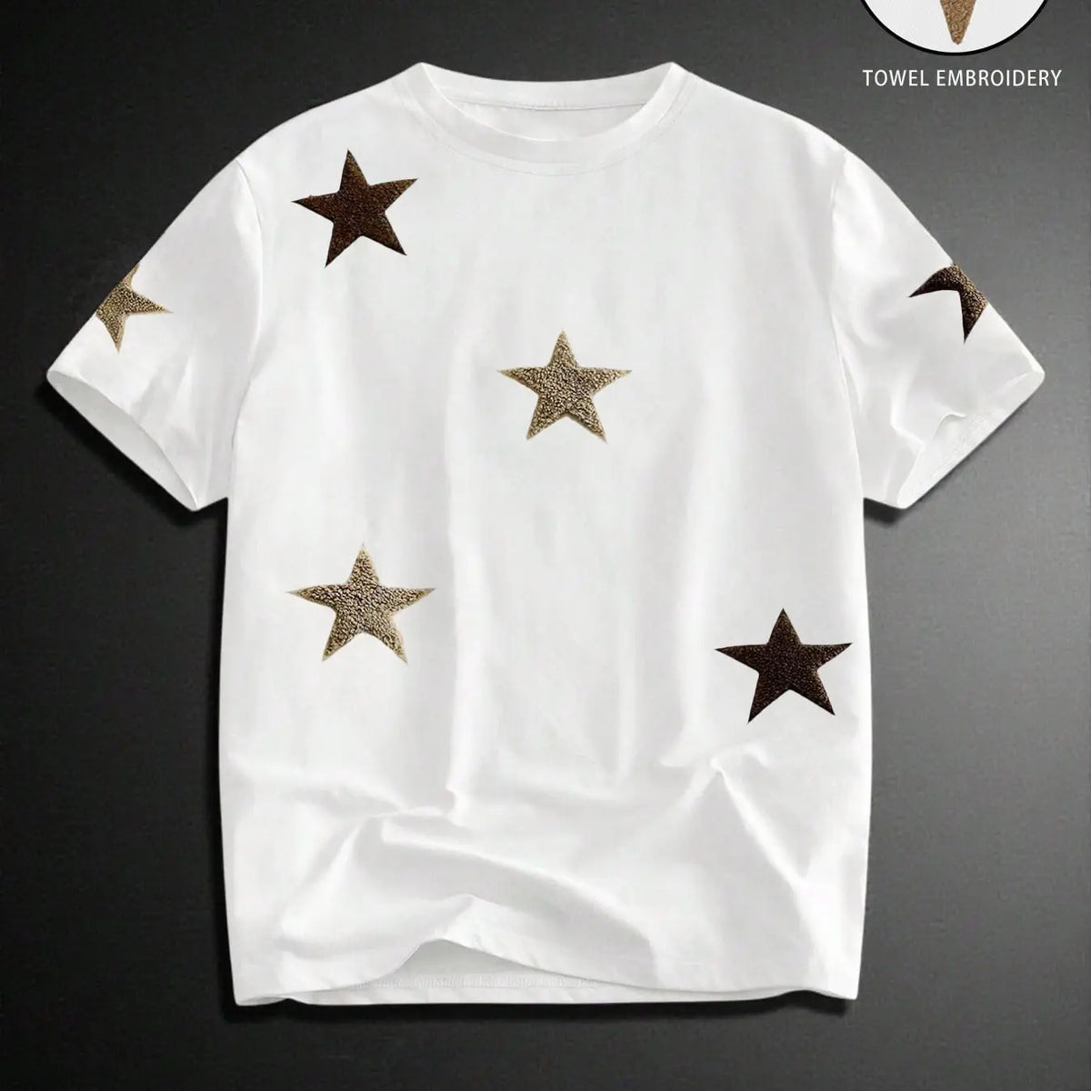 Men's Street Style Star Chenille Embroidery Patch Textured Short Sleeve T-Shirt, Casual Daily Wear, Anniversary Gift, Streetwear Menswear