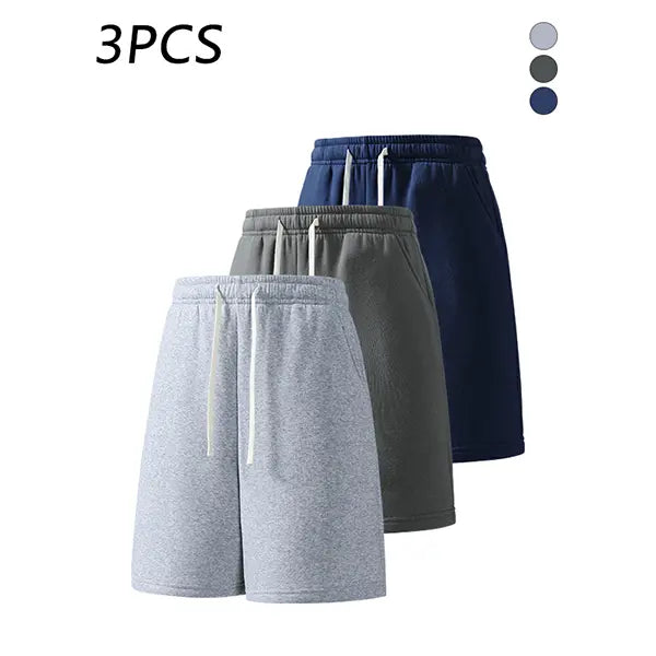 3-pack men’s summer casual shorts, elastic waistband, loose straight fit, comfortable breathable fabric